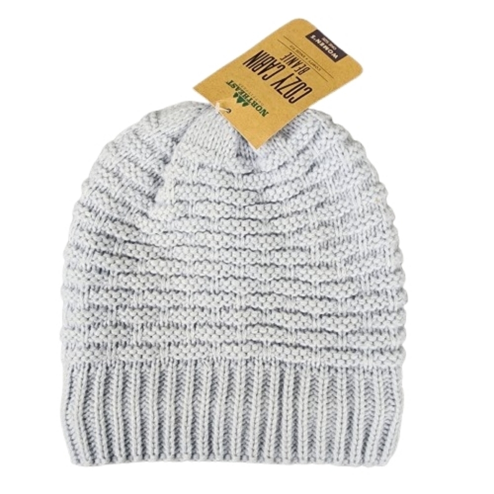 NWT Cozy Cabin Bead Stitch Beanie Ice Blue Women OS Cozy Snug Fit Fleece Lined